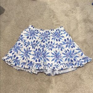 Hill House Paz 100% linen blue and white shell print mini skirt